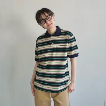 SCYEBASICS] Striped Cotton Pique Polo Shirt サイベーシックス