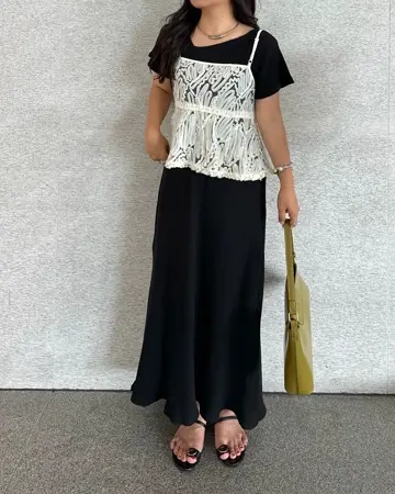 ひんやり！リーフゼブラ柄レースアップマーメイドロングスカート