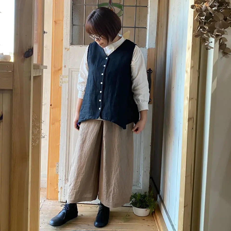 08Mab/ゼロハチマブ 起毛生地リネンベスト-リネン服とくらしの雑貨l 麻と木と・・・