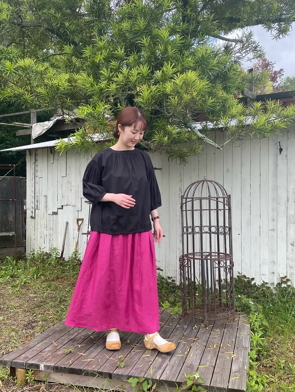 08Mab/ゼロハチマブ ウエストギャザーリネンスカート-リネン服と