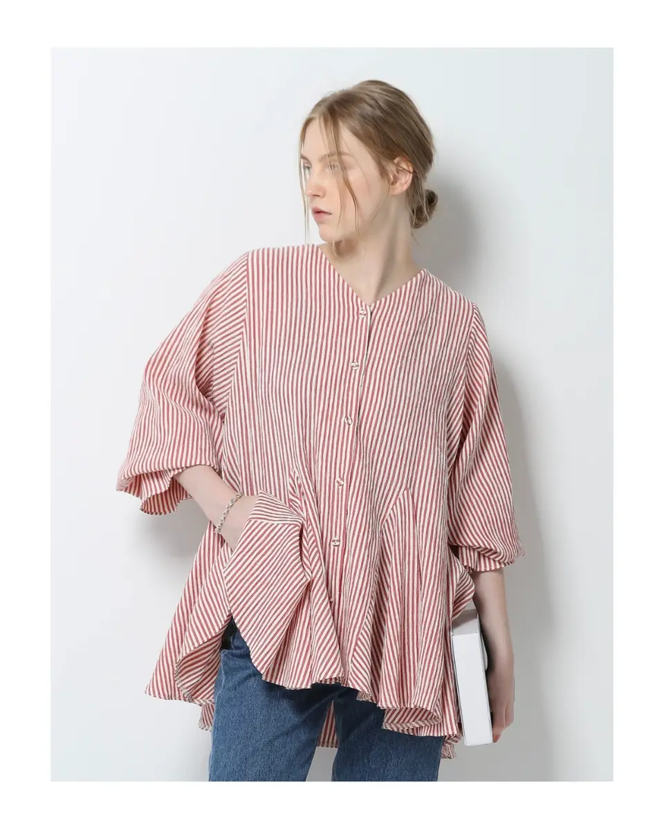 stripe flare blouse(red) - BayBee