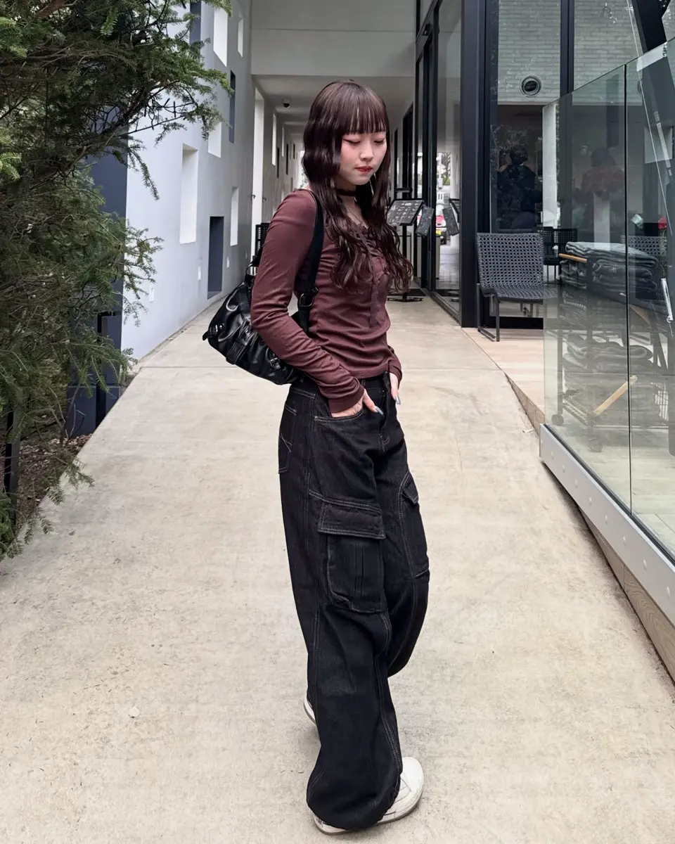 【長めシルエット】Y2K ハーフ ワイド ストライプ スラックス BLACK セール】ストライプワイドスラックス（スラックス）｜1chaku