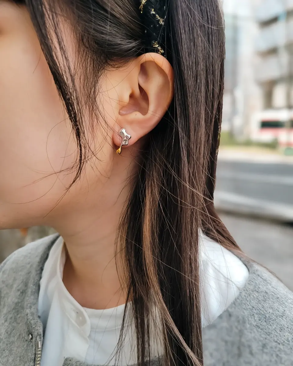 メルト シルバー925 K24（24金）ゴールドプレートピアス【片耳
