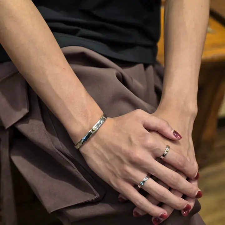 サンシンボル シルバー925 K18（18金）バングル｜K18ゴールド,バングル