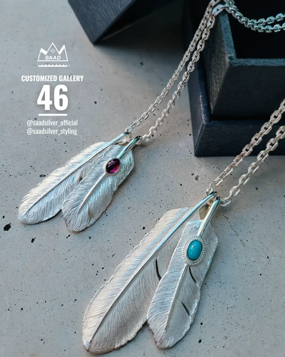 フェザー(左向き)天然石トルマリン シルバー925 ナチュラルシルバー