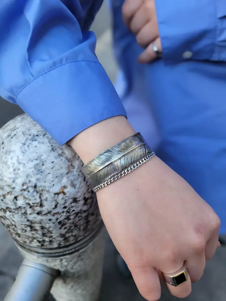 フェザー シルバー925 オキシダイズコーティング（燻し） バングル