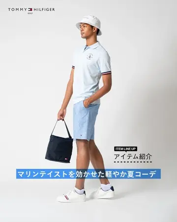トミーヒルフィガー ゴルフウェアホワイト×ネイビー ソックスバイザー付 トミーヒルフィガー ゴルフ メンズ ソックス ミドルソックス