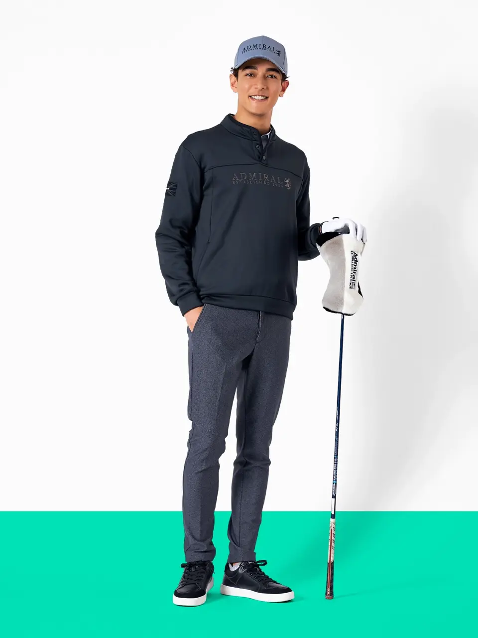 【アドミラルゴルフ】美品 セットアップ サイドロゴ Lサイズ メンズ アドミラル ゴルフ]メンズ ハイテンション 裏起毛テーパードパンツ