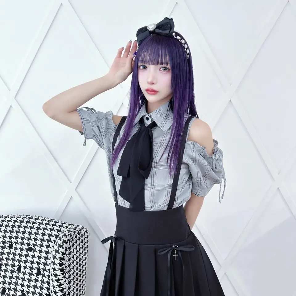 地雷 プリメロ セーラー ブラウス リボン プリーツ スカパン セットアップ ❤︎ marsチェックセーラーブラウスプリーツスカパンセットアップ