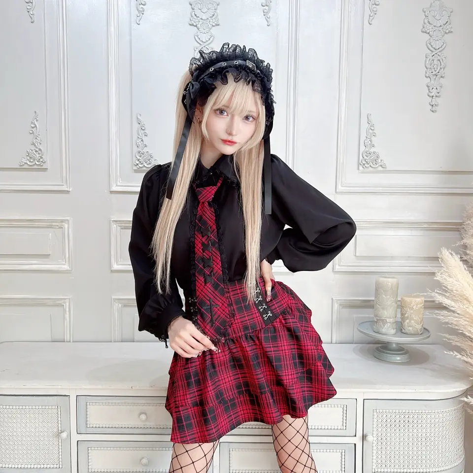 チャコール ぷり子様 MA*RS】ホックコルセット風二段フリルスカパン - BLK/ホワイト