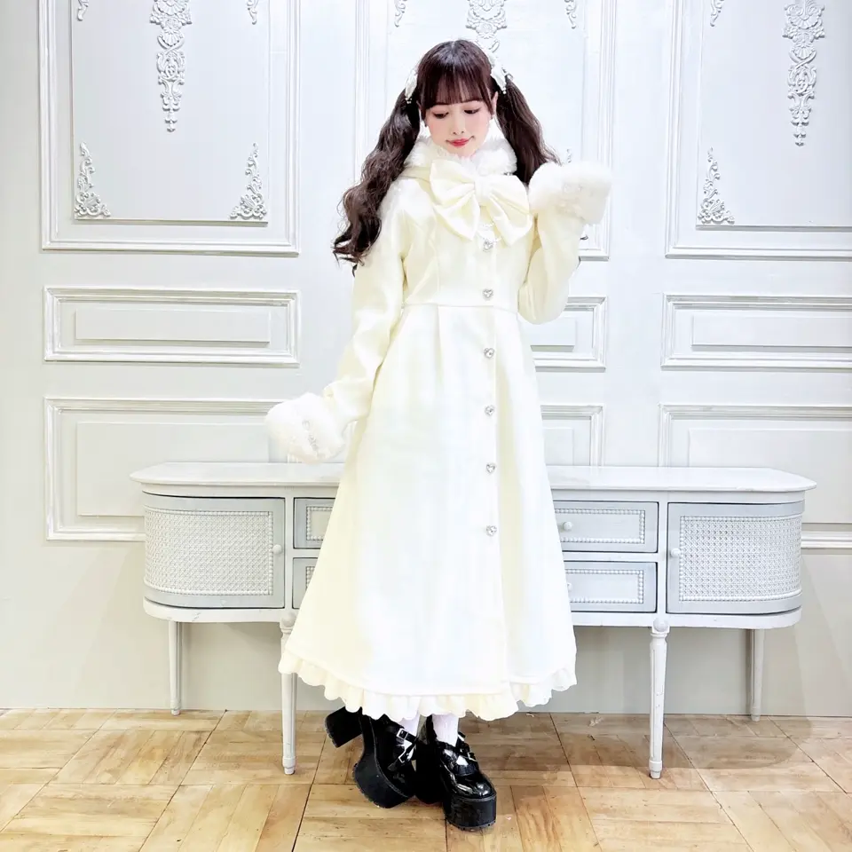 Princess Melody】りぼんタイ付きフードマキシコート - ブラック size