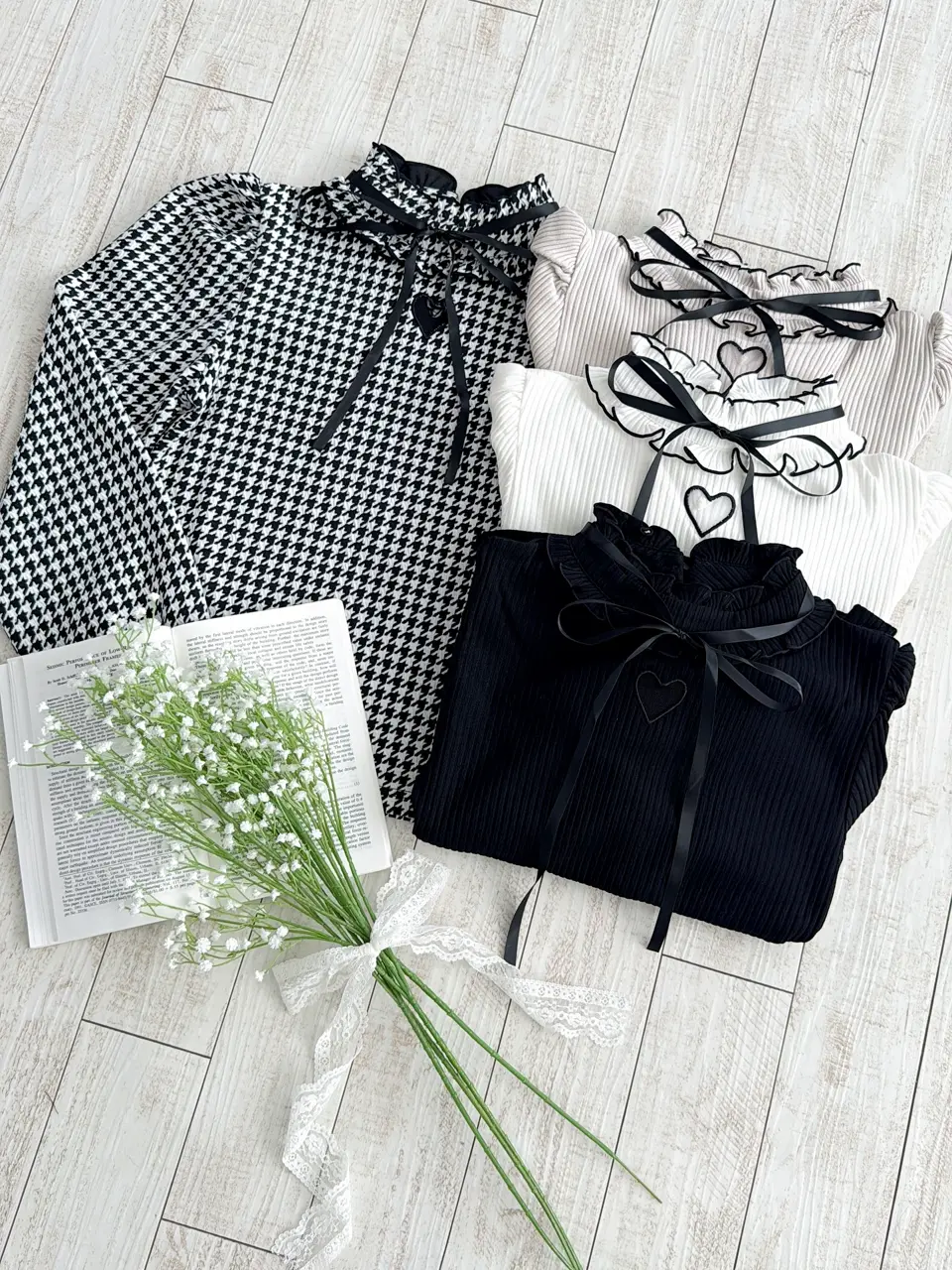 MA*RS】クロス×ハートレース重ねクリップ2個SET - ブラック size-F