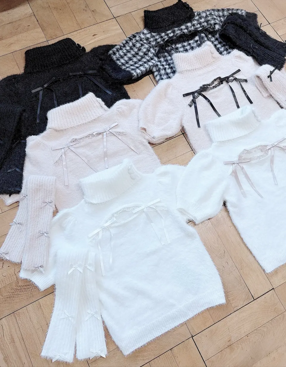 MA*RS】アームウォーマー付き胸開きシャギーニット - WHT/ピンク size