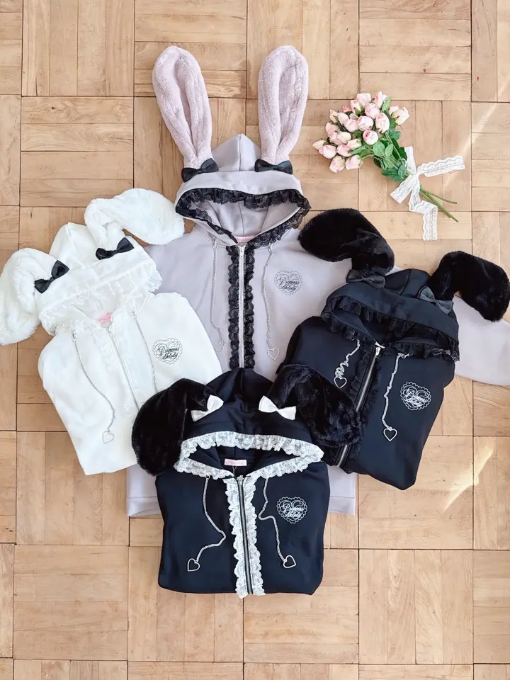 Princess Melody】うさみみファー裏起毛パーカー - ブラック size-F