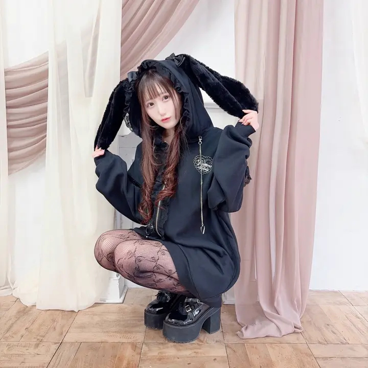 Princess Melody】うさみみファー裏起毛パーカー - ブラック size-F