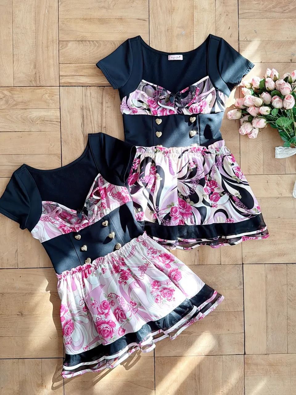 MARS 幾何学薔薇柄 ワンピース MA*RS】【通販限定販売】幾何学バラ柄ワンピース - ブラック size-F