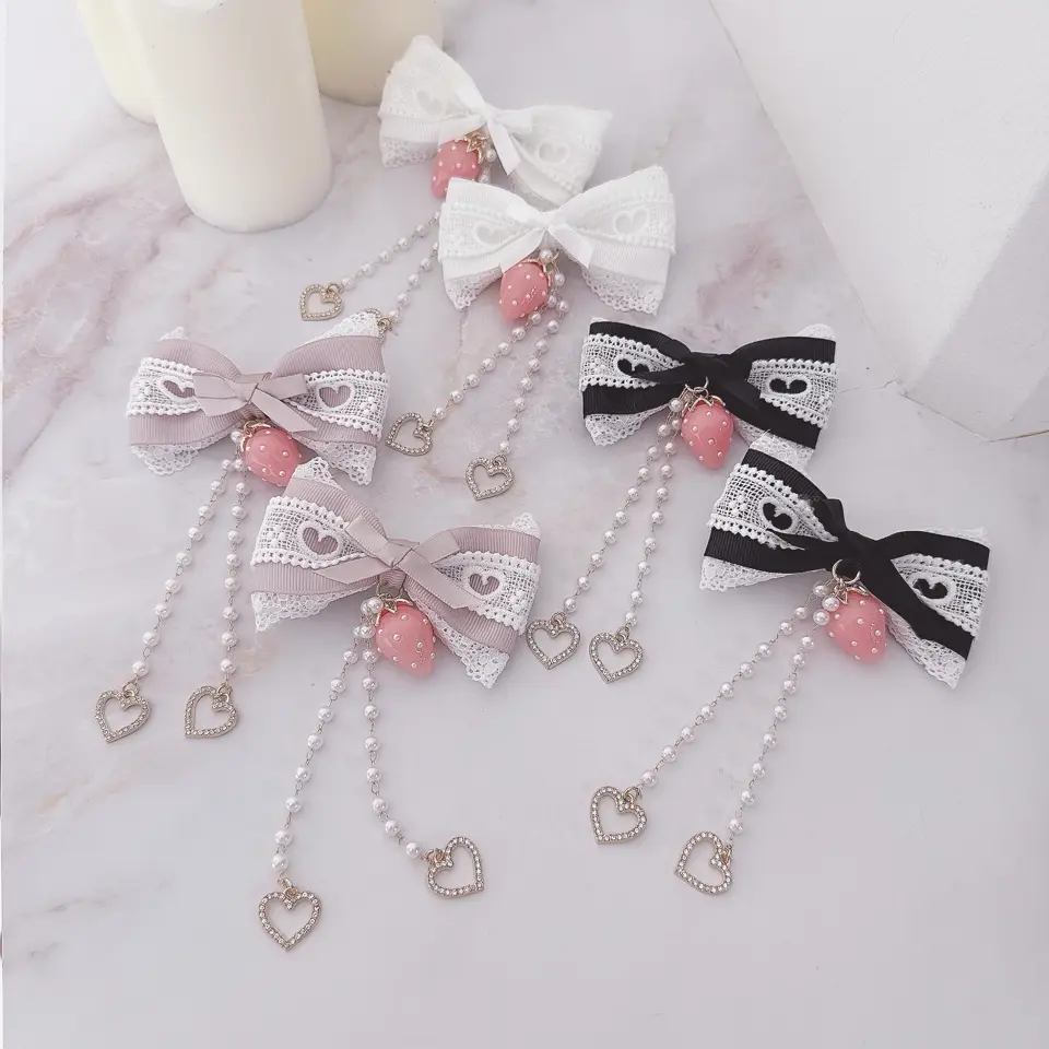 Princess Melody】いちご×ハートレースりぼん2個SET - ホワイト size-F