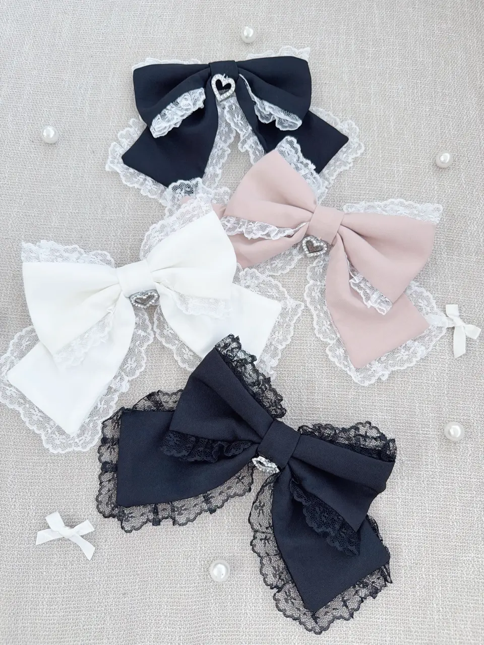 Princess Melody】ビッグりぼん×ビジューハートリングバレッタ - BLK