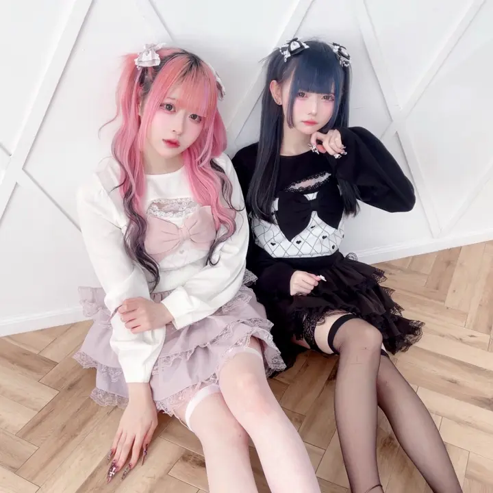 Princess Melody】胸開きハート柄ニットプルオーバー - PNK/ブラック Princess Melody】胸開きハート柄ニットプルオーバー - PNK/ブラック
