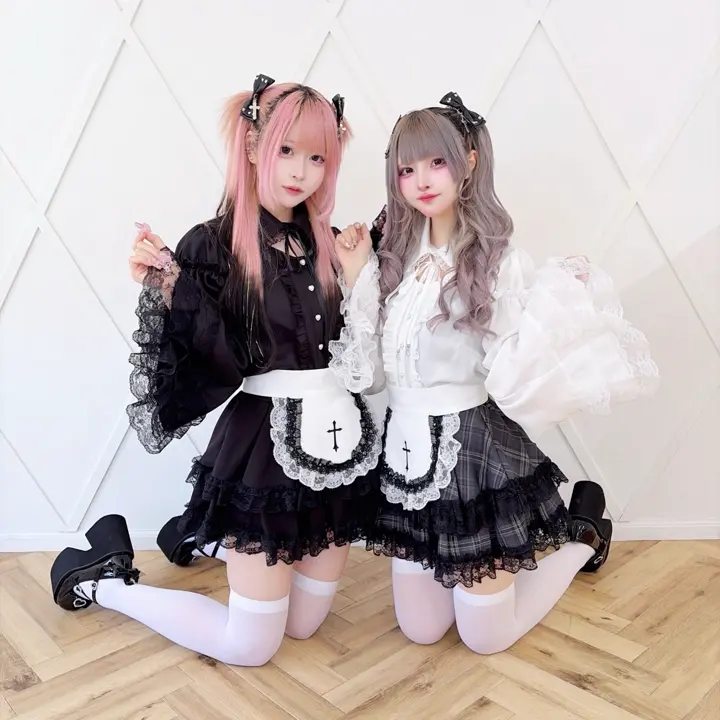 MA*RS】クロス刺繍レースエプロン付きフリルスカパン - BLK/ホワイト