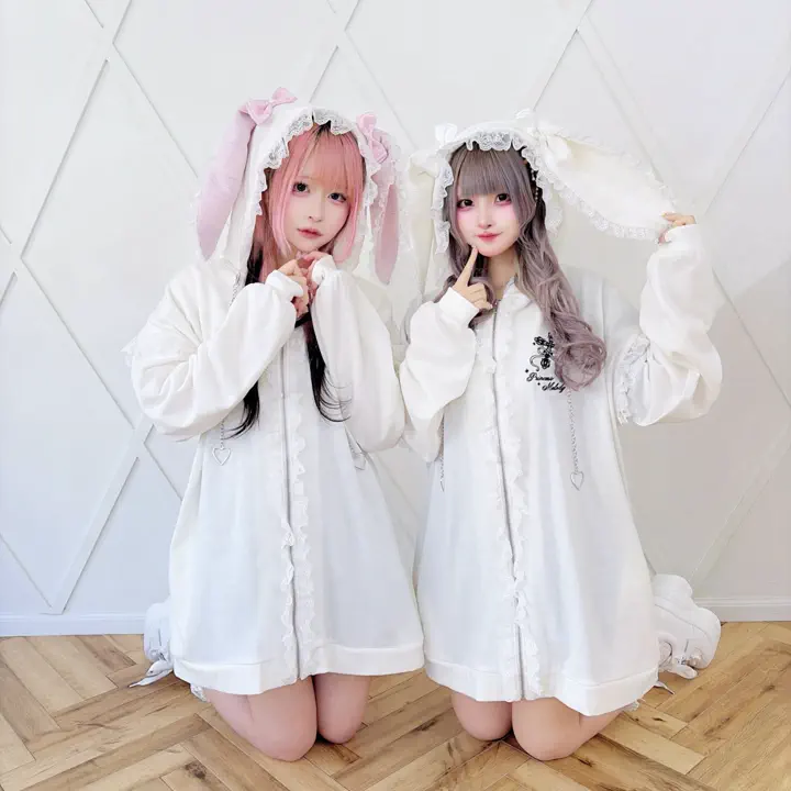 Princess Melody】クロス×ロゴプリントうさみみパーカー - グレー size