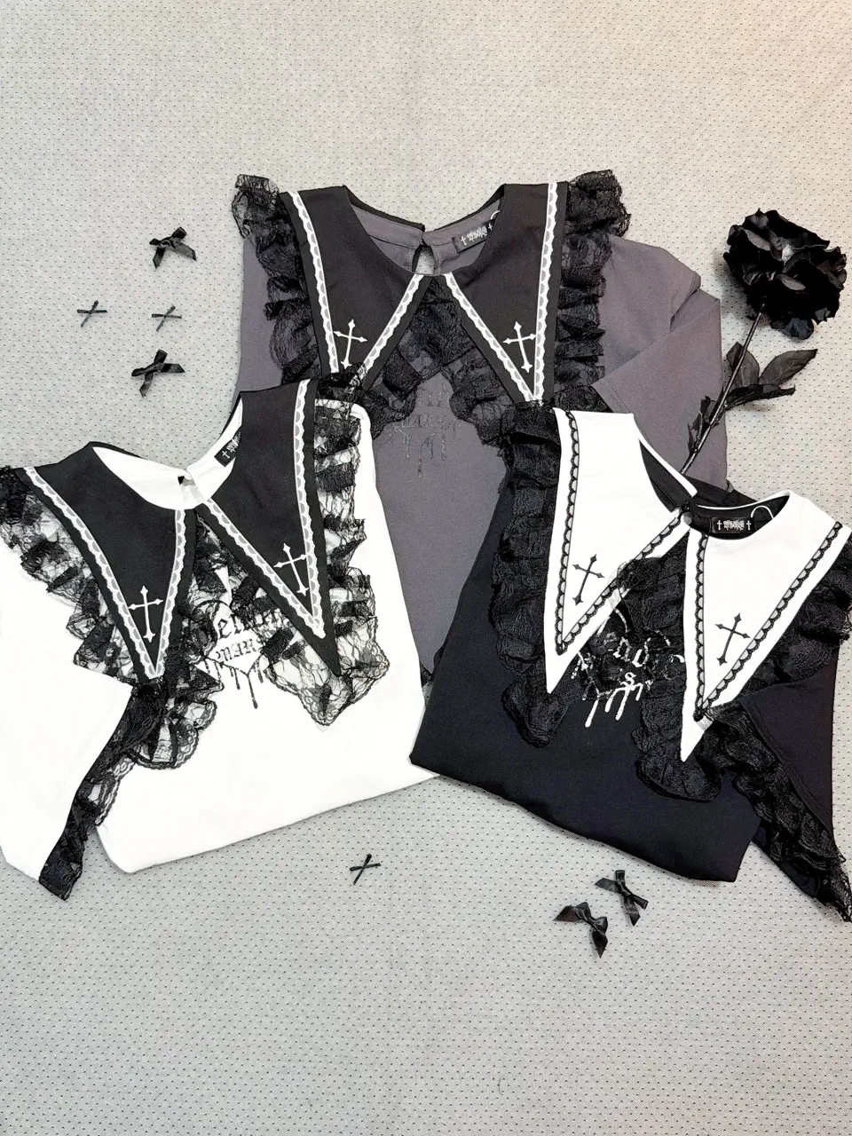 MA*RS】クロス刺繍襟ロンT - ブラック size-F | 地雷系・量産型の