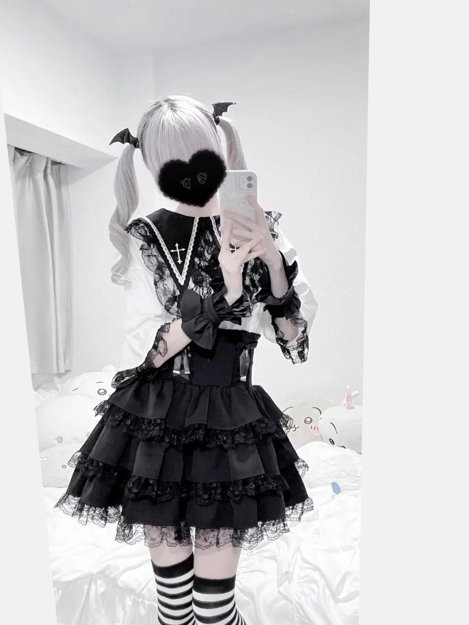 MA*RS】クロス刺繍襟ロンT - ブラック size-F | 地雷系・量産型の