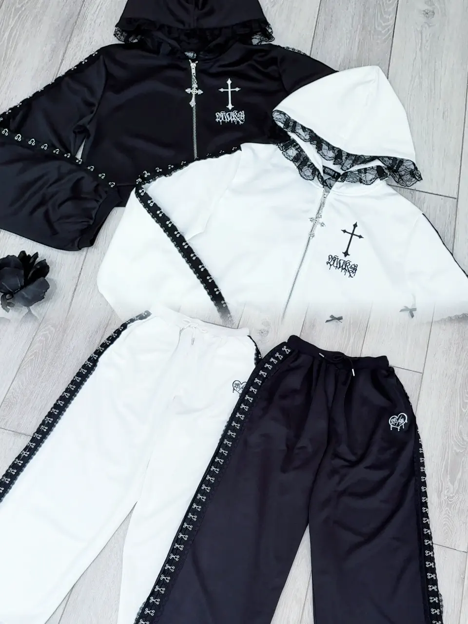 MA*RS】レースホック×クロスショートパーカー - ブラック size-F