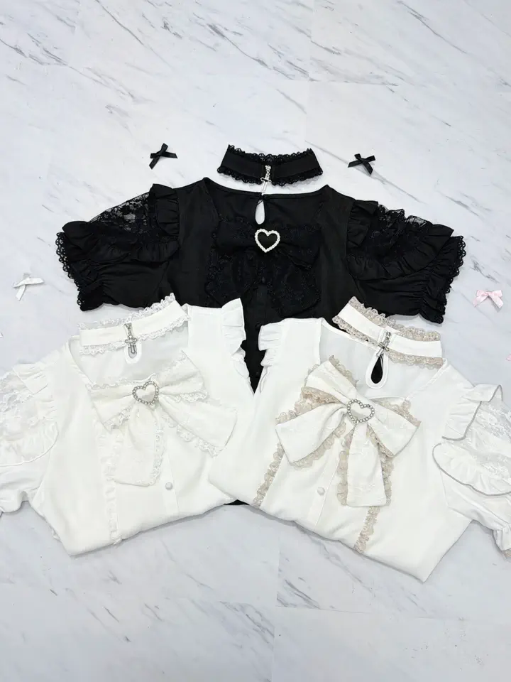 MA*RS】チョーカー付き肩フリルレースリボンブラウス - BLK/BLK size-F 