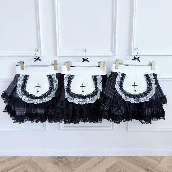 MA*RS】クロス刺繍レースエプロン付きフリルスカパン - グレー size-F