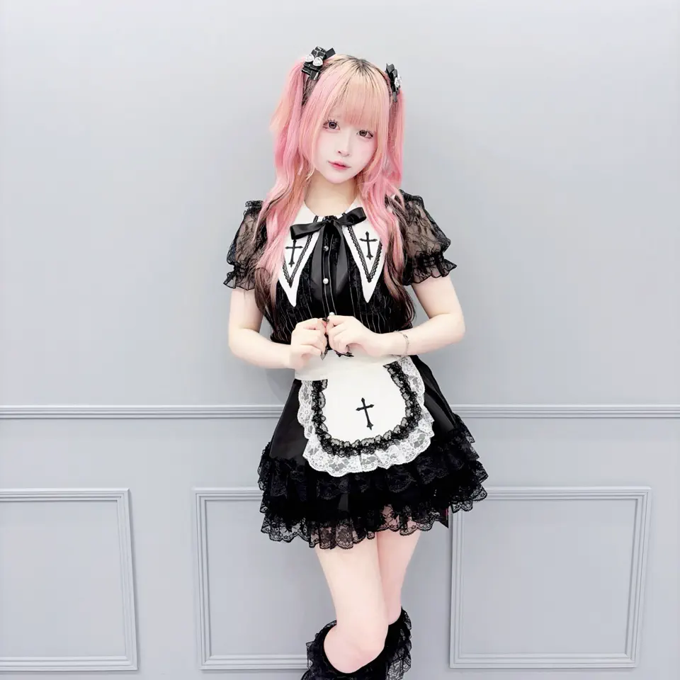 MA*RS】クロス刺繍レースエプロン付きフリルスカパン - グレー size-F