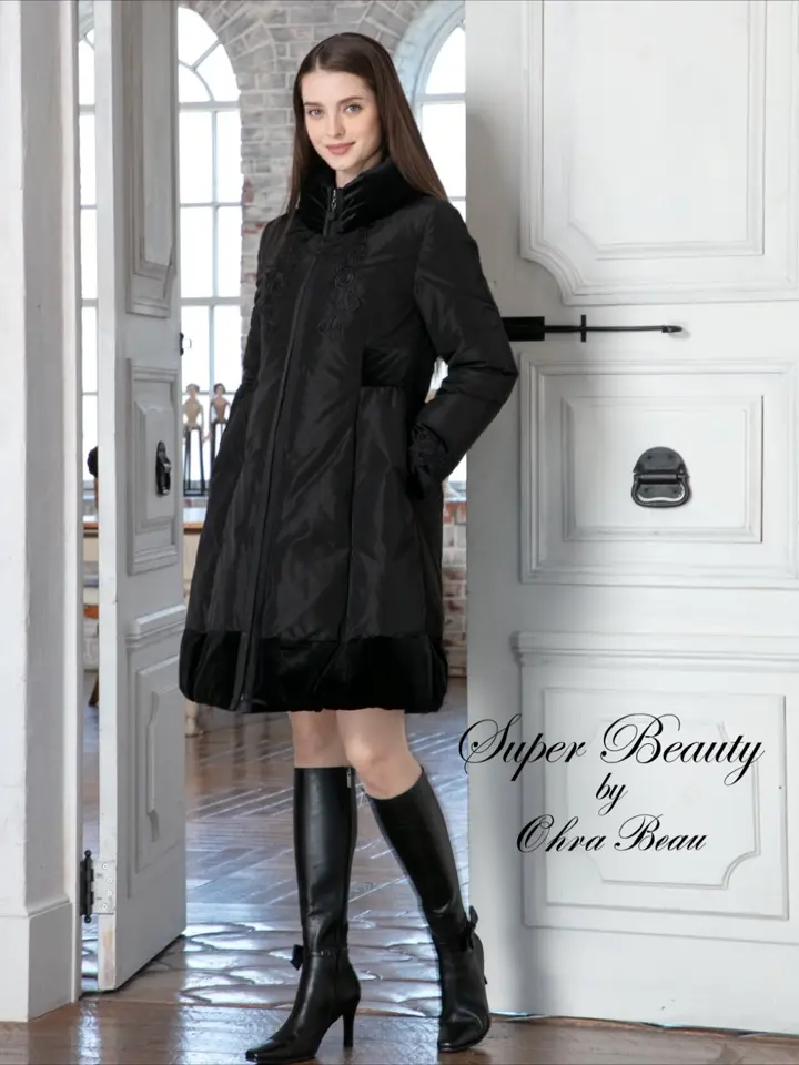 No.89 スーパービューティー花柄刺繍ベロア切り替えダウンコートL