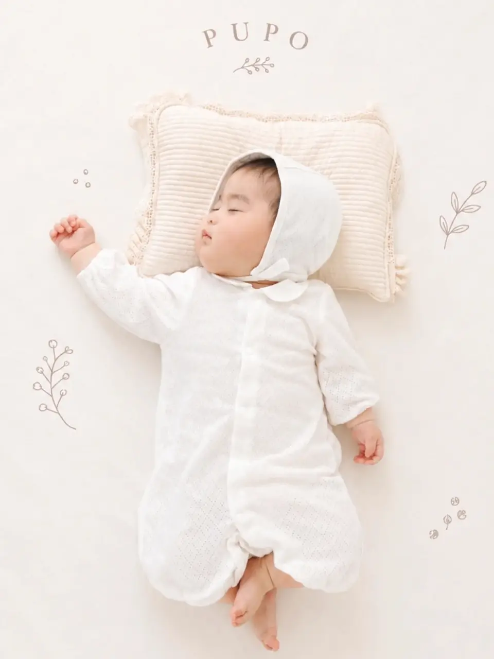 ベイビー　ボンネット　生成り 日本製ボンネット|綿100%メッシュ - 日本製の新生児肌着・ベビー服