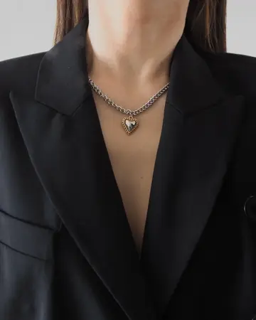 Heart Double Chain Necklace (GDMIX/SVMIX) - LOHME ONLINE STORE