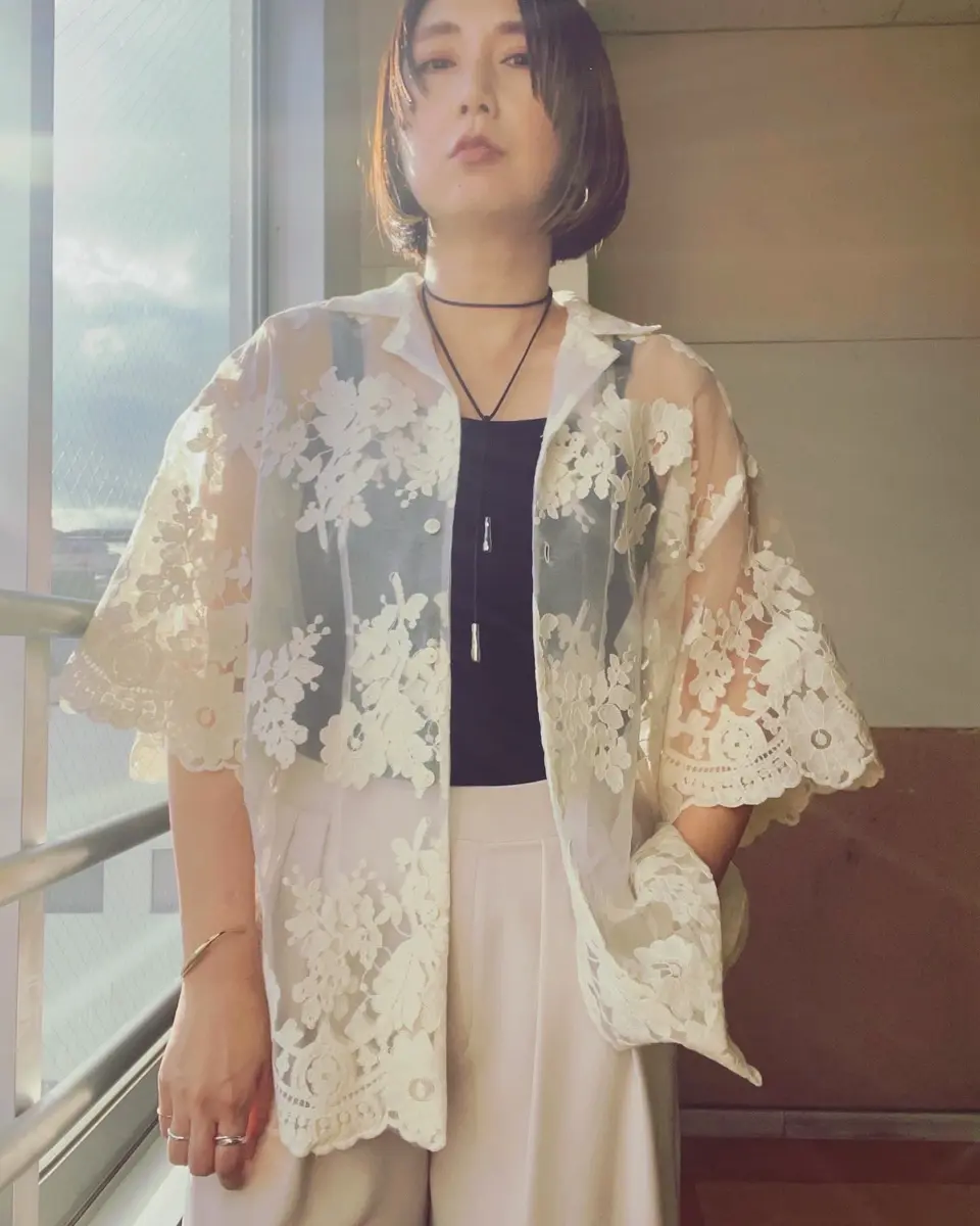 即日発送　CLANE SHEER FLOWER LACE SHIRTS CLANE - シアーフラワーレースシャツ | SHEER FLOWER LACE