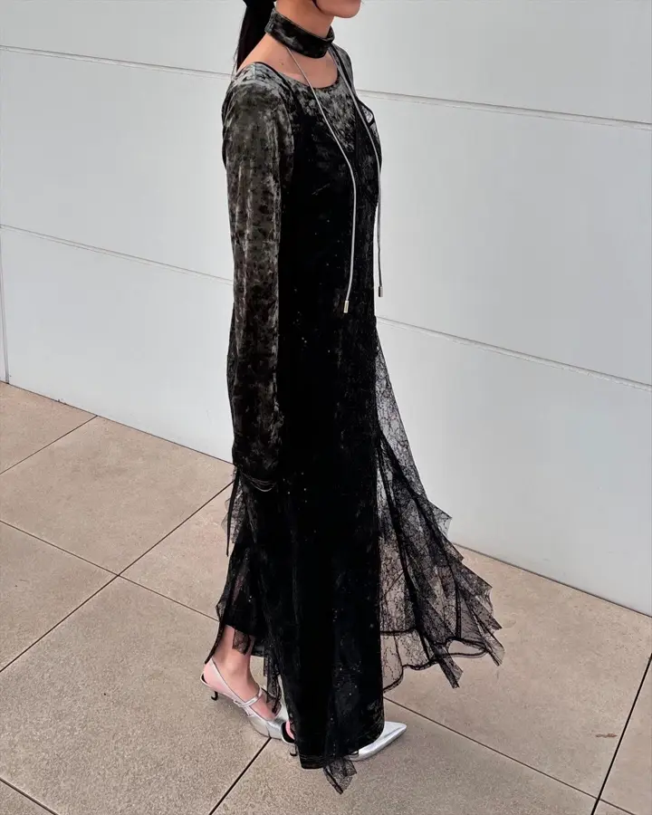 sparkle lace velour ブラック sparkle lace velour dress | ONEPIECE,ドレス | ROOM903 online