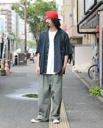 WAIPER.inc コットンレーヨン オープンカラーシャツ ソリッド