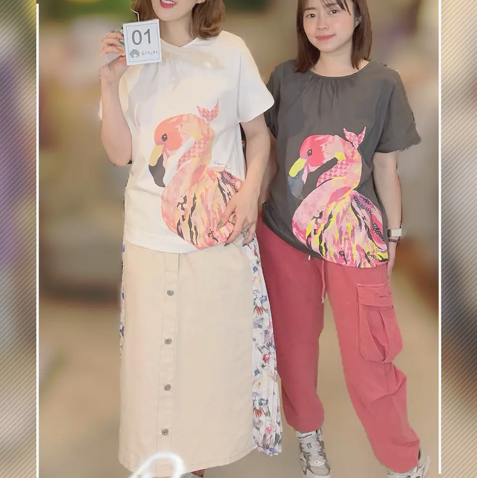 751001：アートフラミンゴ柄Tシャツの通販-ScoLar