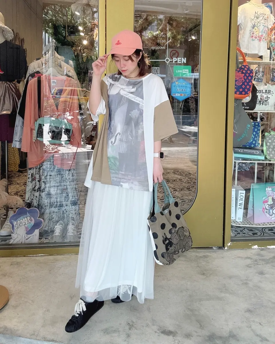 552202：アートコラージュ チュール重ね切替Tシャツの通販-ScoLar