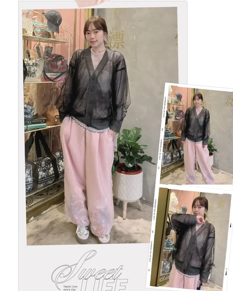 551228：花蝶柄シアー重ねスラックスパンツの通販-ScoLar