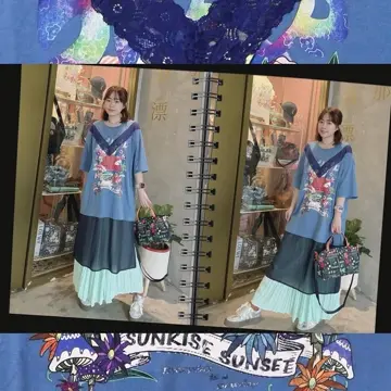 ☆スカラー　152666：スカラーキノコ柄 レース×シフォン切替ワンピース 152666：スカラーキノコ柄 レース×シフォン切替ワンピースの通販