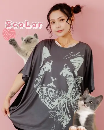 ScoLar - Qoo 様♡ ⚠️［新貨］ 💖新到日本人氣Scolar 型格红色纱袖貓貓公仔top