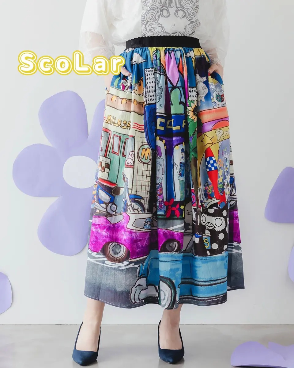 高価値セリー 152762：花と蝶柄 線描きキャミワンピースの通販-ScoLar ワンピース
