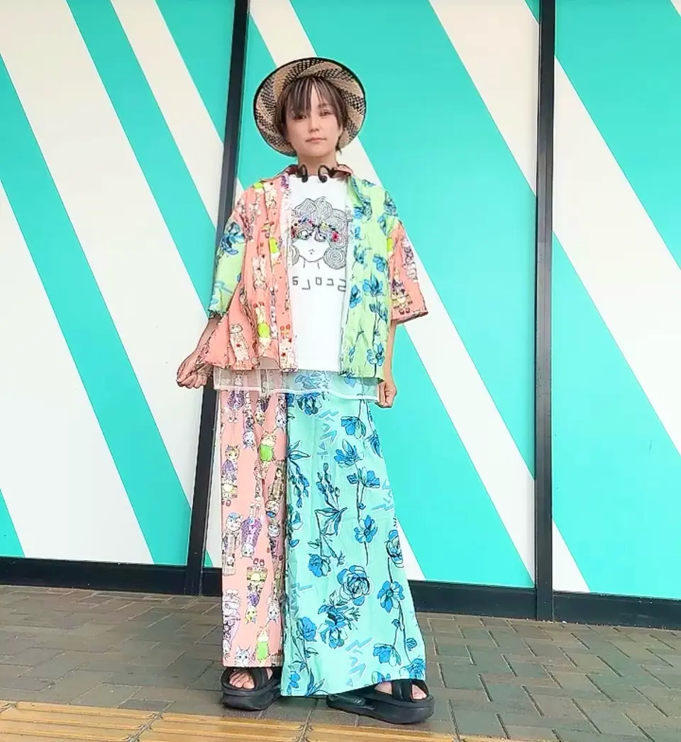 152652：花×おしゃれネコ バイカラー切替シャツの通販-ScoLar