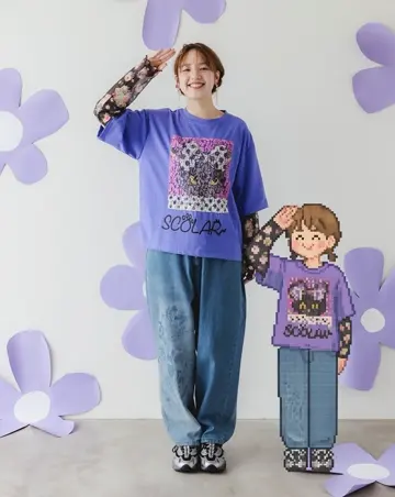 coya.様　pocchiフードチュニック　ハンドメイド作家様　リネン 152745：ウサぬい柄レイヤード風 接触冷感チュニックの通販-ScoLar