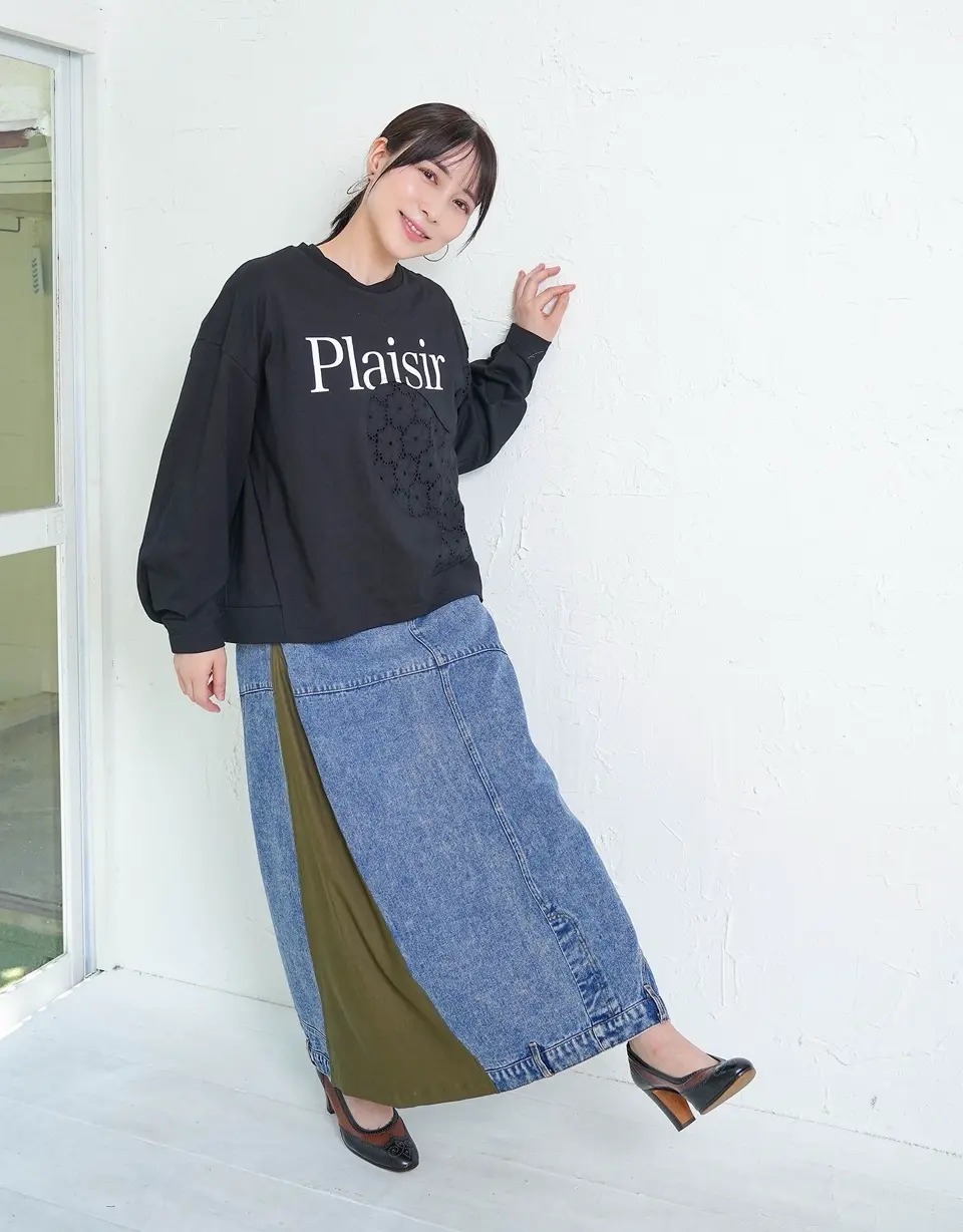 753007：スタッズ付き異素材切替スカートの通販-ScoLar