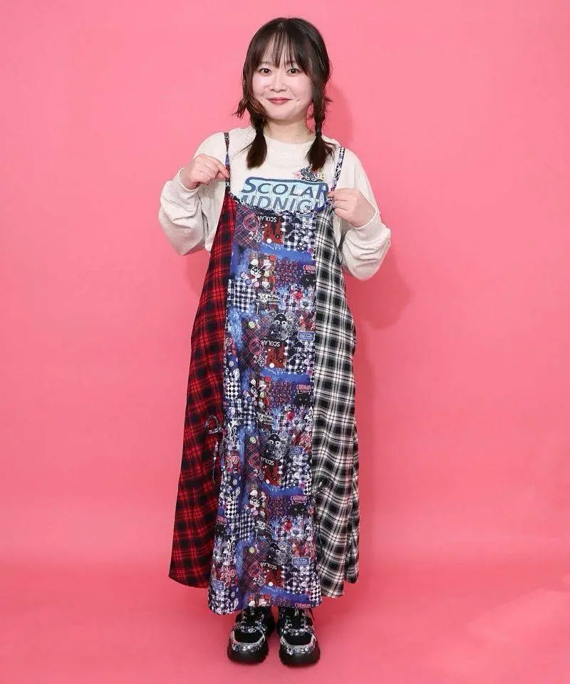 153668：POPチェック柄切替ワンピースの通販-ScoLar