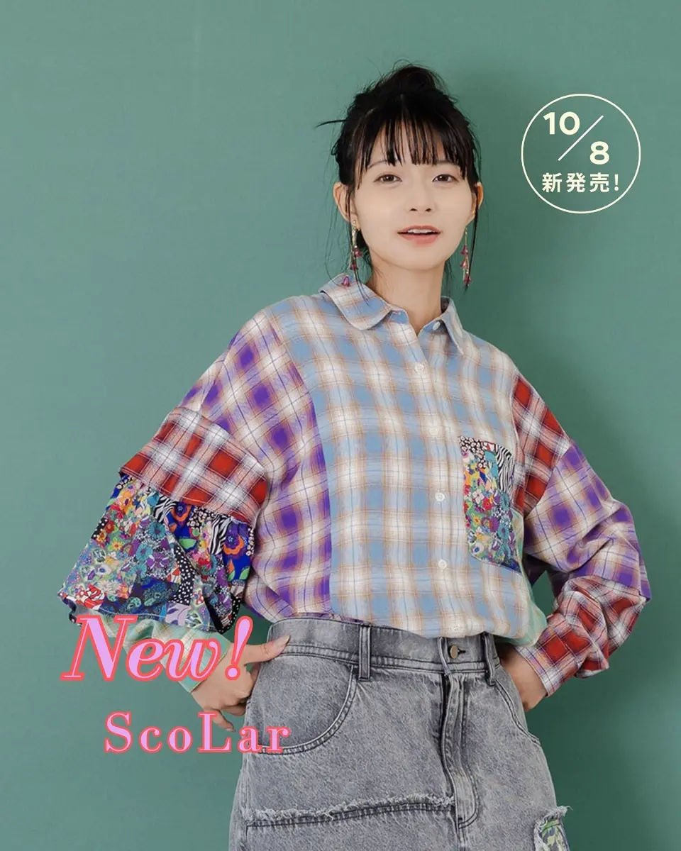 153687：チェックと総柄のアシメパッチワークシャツの通販-ScoLar