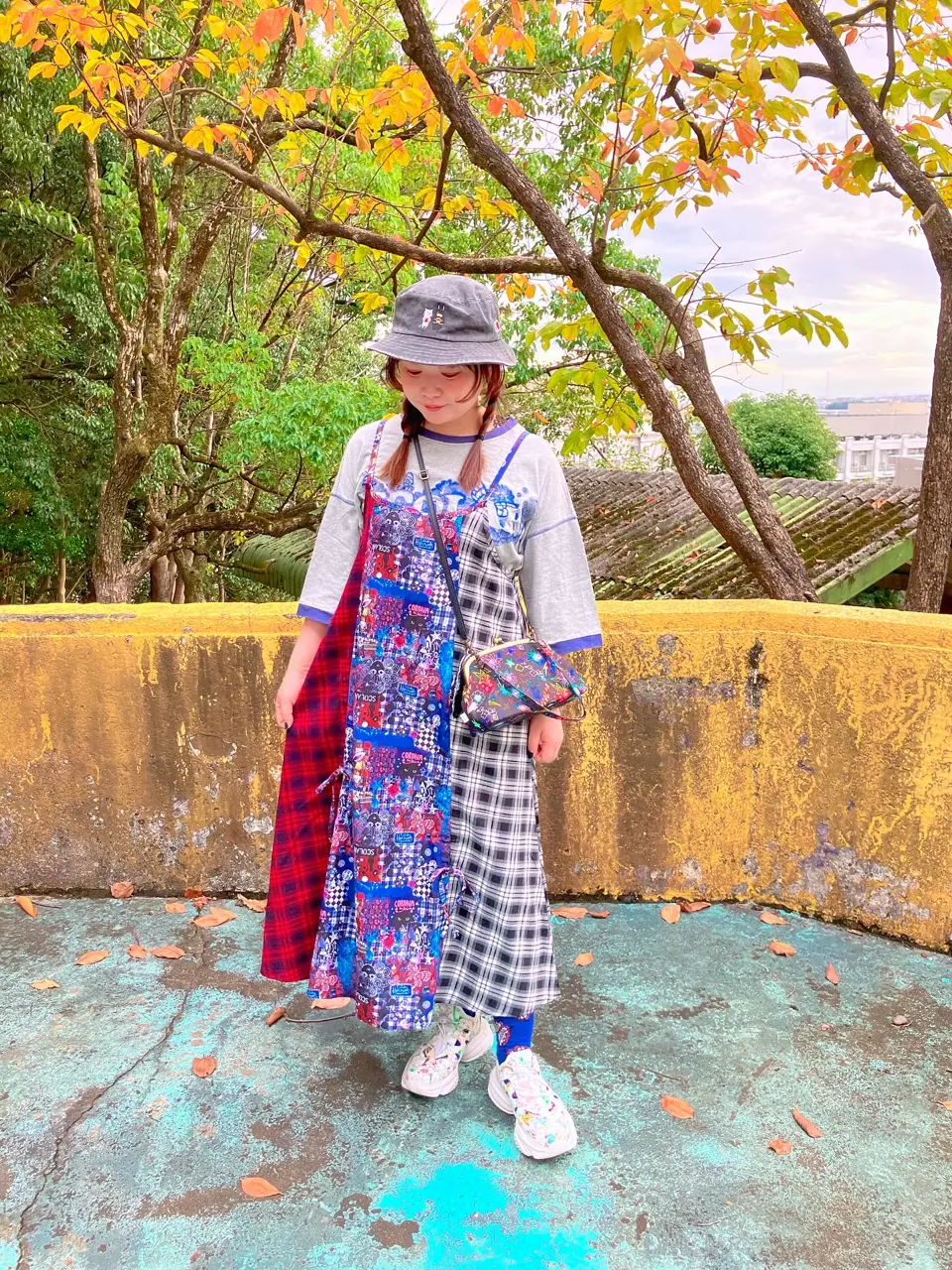 153668：POPチェック柄切替ワンピースの通販-ScoLar