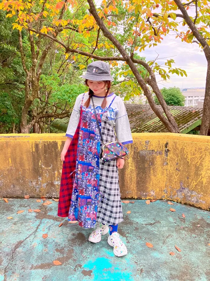 153668：POPチェック柄切替ワンピースの通販-ScoLar